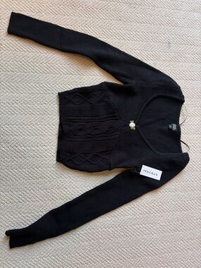 PacSun Black Cropped Knit Cardigan with Floral Accent